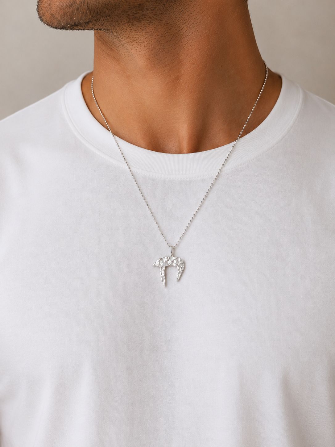 Chai pendant, sterling silver Large — on model
