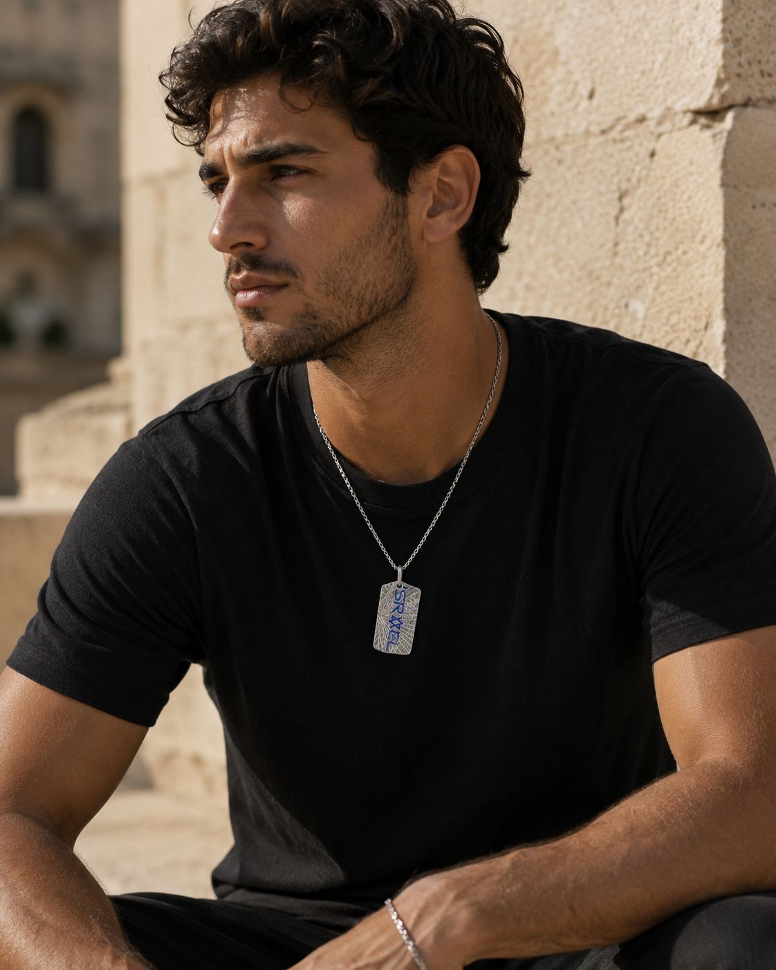 Israel dog tag, Large — on model