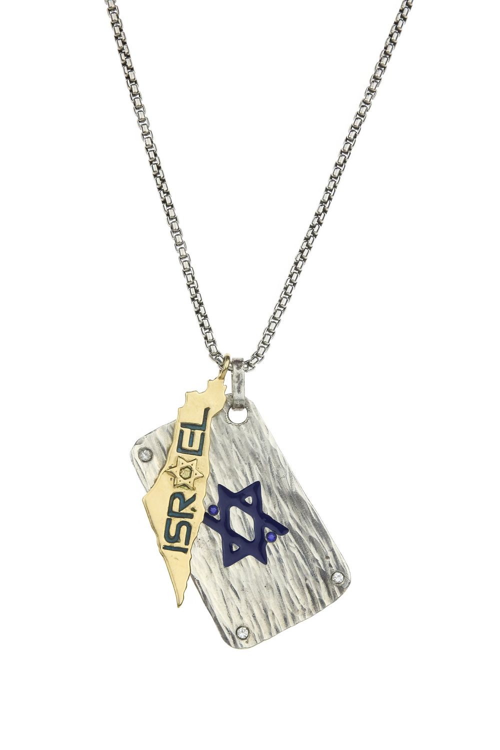 Map Pendant layered with the Star Of Israel dog tag