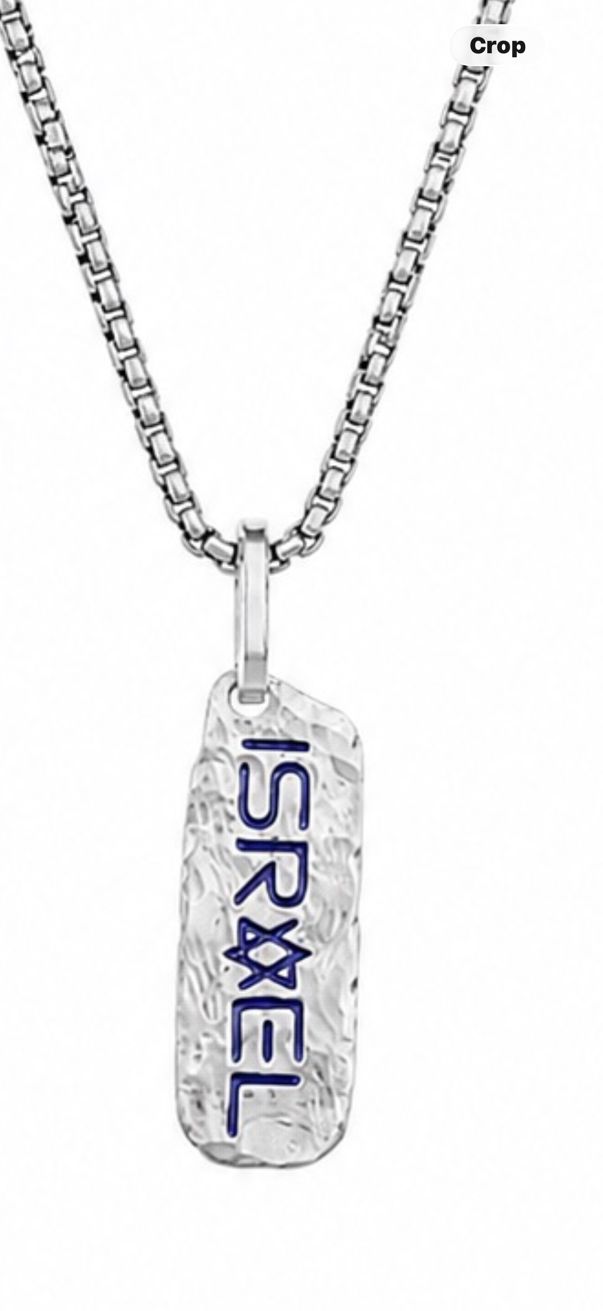 Rectangular tag, sterling silver — close-up detail