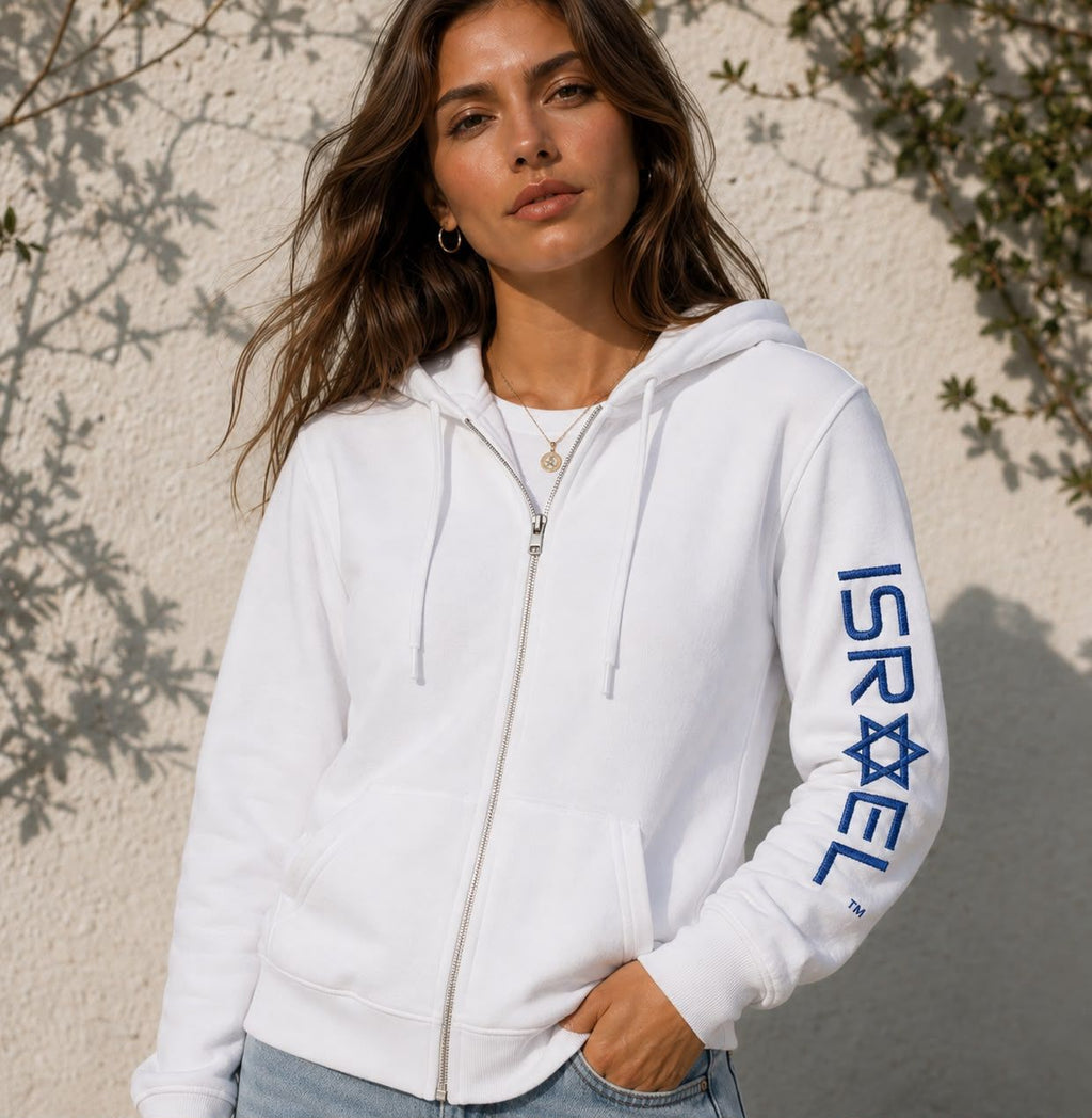 Star Of Israel zip up — on model